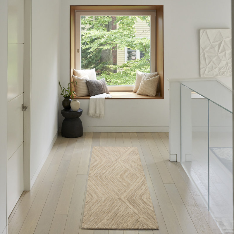 Ebern Designs Atyana Taupe Modern Indoor Wool Rug, Runner 2'3" x 7'6"