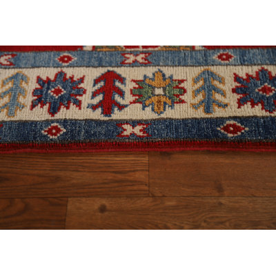 Tapis de couloir unique en laine noué à la main 2 pi 10 po x 16 pi 3 po nouvel âge en rouge / ivoire / bleu