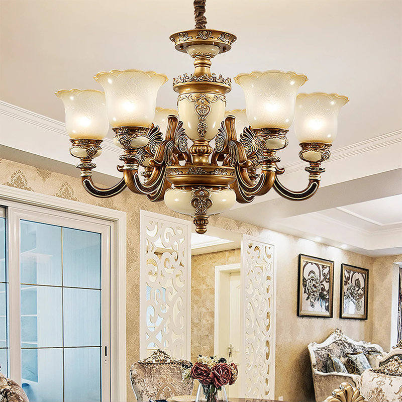 European Retro Style Chandelier Light, 20.8" H X 31.9" W X 23.6" D, 6 Lights