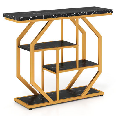 39,5 po. Canapé moderne avec rangement à 4 niveaux et console en or noir.