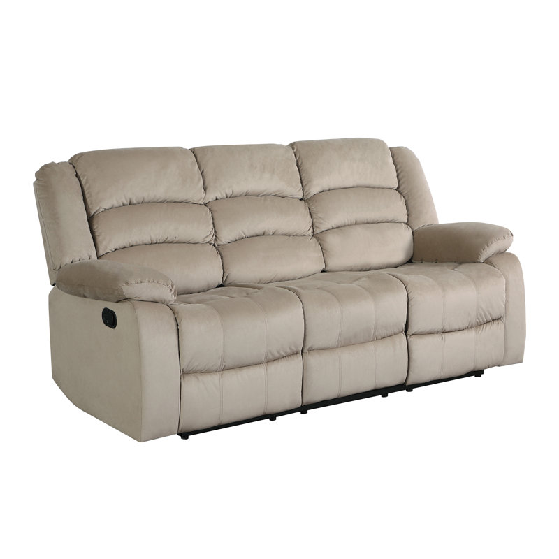 Aum 81'' Upholstered Reclining Sofa, 40" H x 81" W x 35" D, Beige