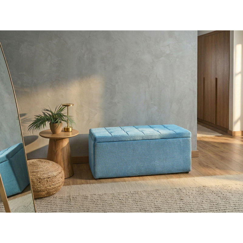 Storage Ottoman OREM Fabric 100 cm 40 cm Blue, Blue
