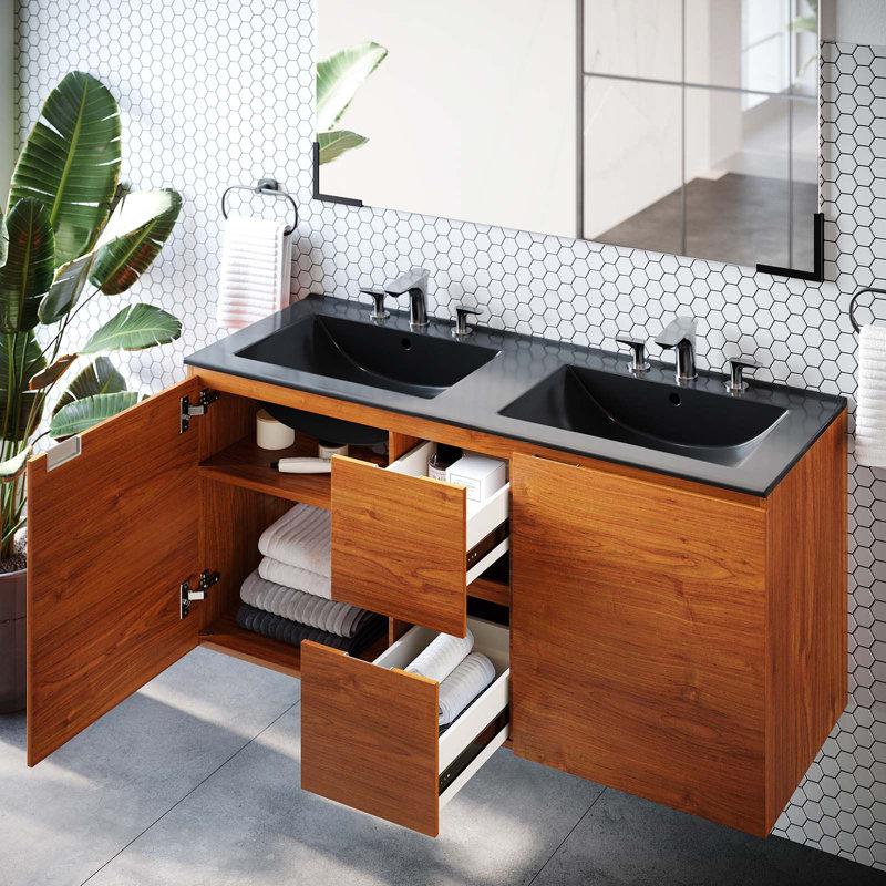 Ensemble de meuble-lavabo mural double 48 "Scenic par Modway, Noir