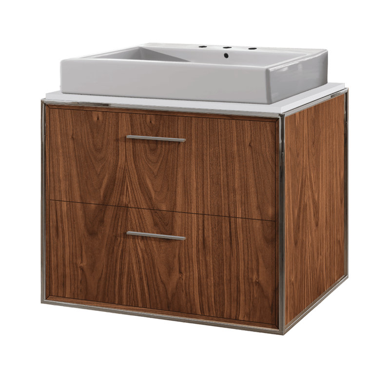 Linea 24" Vessel Vanity, Natural Walnut, Polished Stainless Steel, 8" Widespread