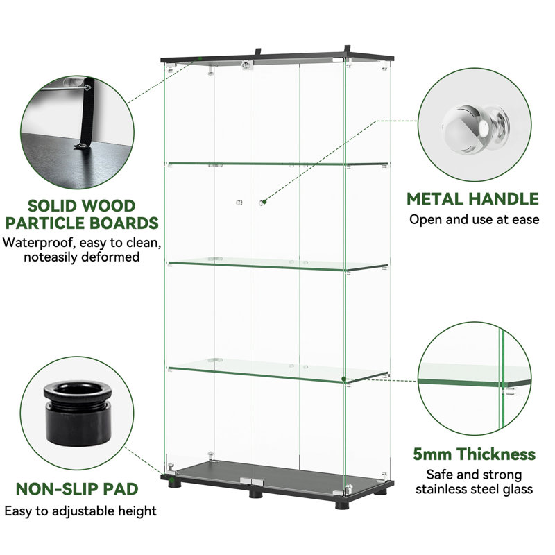 Versatile Glass Display Cabinet With Lock And Multiple Shelves For Various Rooms