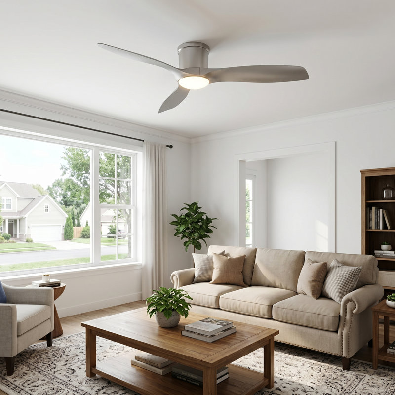  52-inch Modern Ceiling Fan with Light, Remote Control Smart Fan, 3 ABS Blades, DC Motor, 6 Speeds, Flush Mount for Bedroom, Living Room