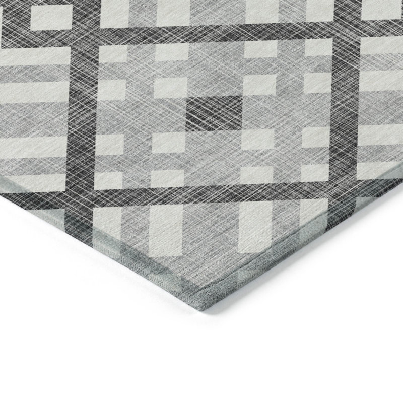 Tapis intérieur gris anthracite lavable 9 pi x 12 pi géométrique