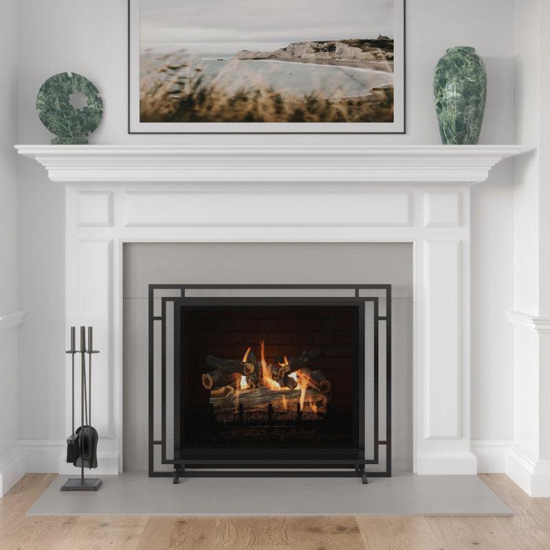 Gatsby Mesh Fireplace Screen - Single Panel, Steel Frame, Black