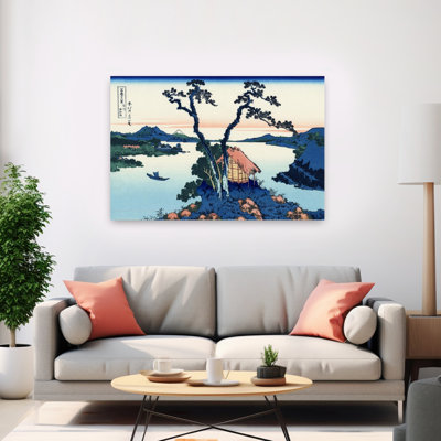 Lake Suwa In The Shinano Province Abstract Vintage Architecture Landscape Wall Art Print by Katsushika Hokusai - Wrapped Canvas Print