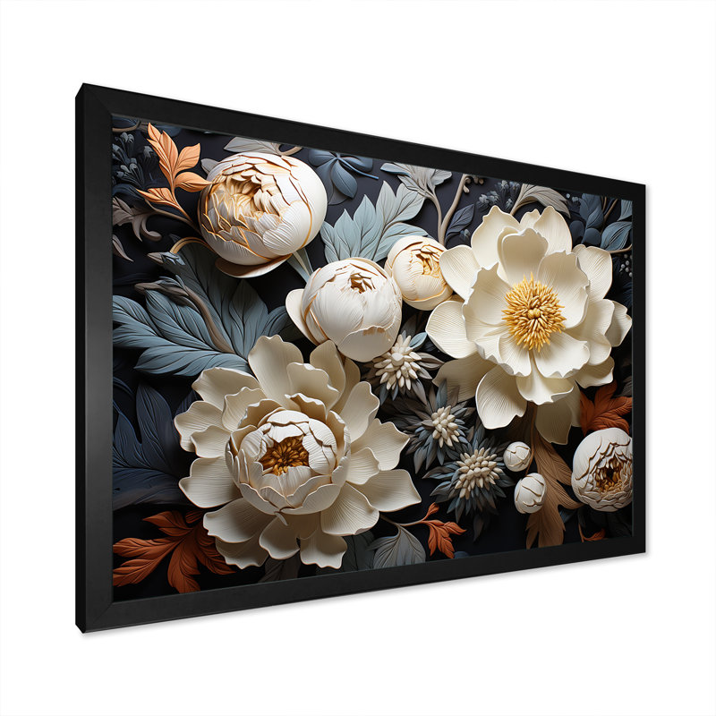 Beige Whispers Of Pivoines II, Cadre photo noir simple, H 12 po x l 20 po x P 1 po