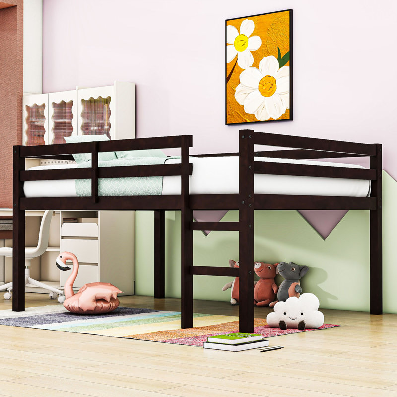 Lit mezzanine double en bois avec échelle