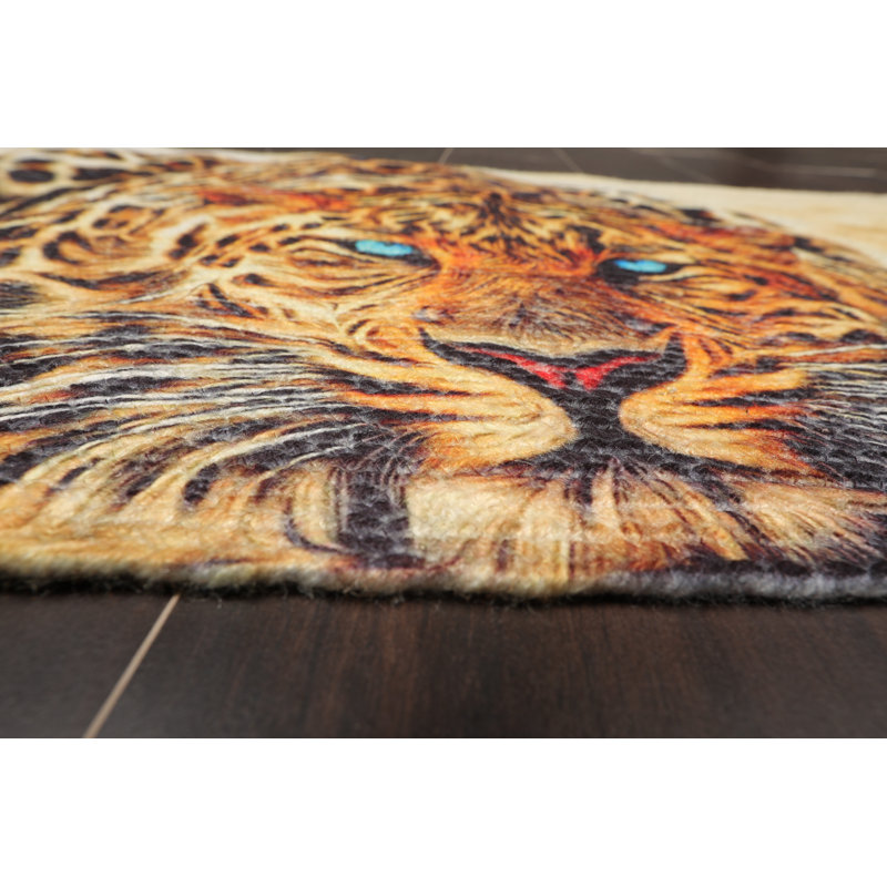 Tapis jaune / orange / noir en polyester tressé à la main 2 pi x 3 pi