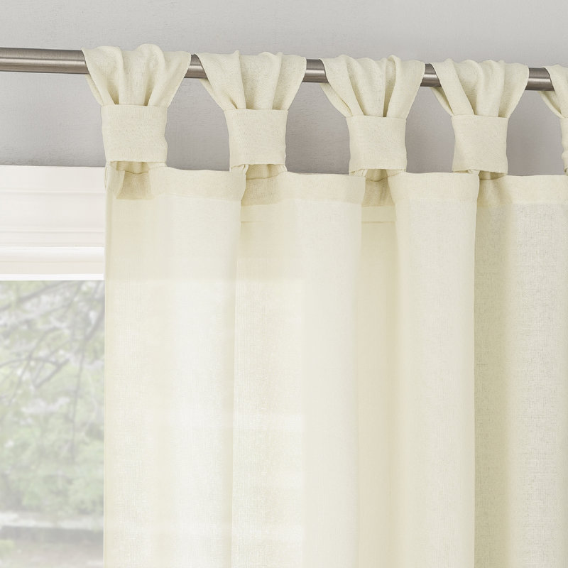 Diglio Twist Tab Semi-Sheer Tab Top Curtain Panel, Ivory, 40" W x 84" L