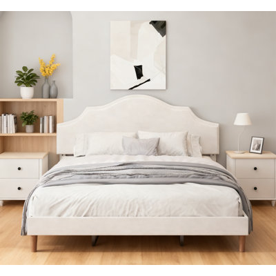 Bed Frame Upholstered Platform Bed with Adjustable Headboard