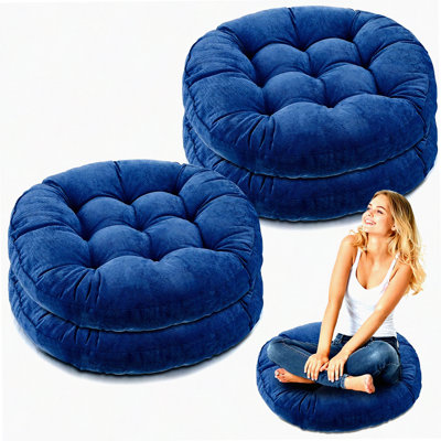 Navy Blue Meditation Floor Cushions Set - 4 Pcs Round Large Pillows for Adults & Kids, 22 x 22 Inch Floor Seating Cushions, Gift for Mindfulness