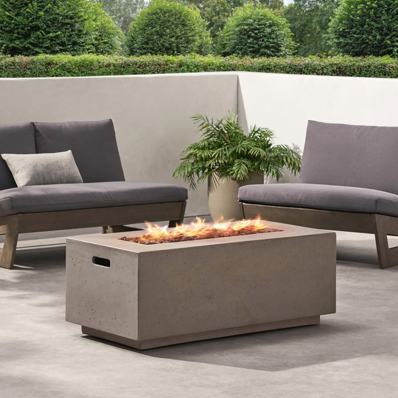 40" Outdoor Rectangular MgO Concrete Propane Fire Pit, Dark Grey