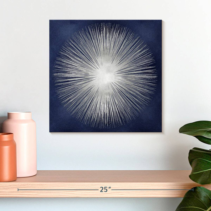 Sunburst argenté sur bleu I, H 16 po x l 16 po