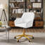 Fauteuil de bureau réglable en cuir de polyuréthane blanc avec roulettes, fauteuil de coiffeuse pivotant ergonomique avec base en métal doré-650534583