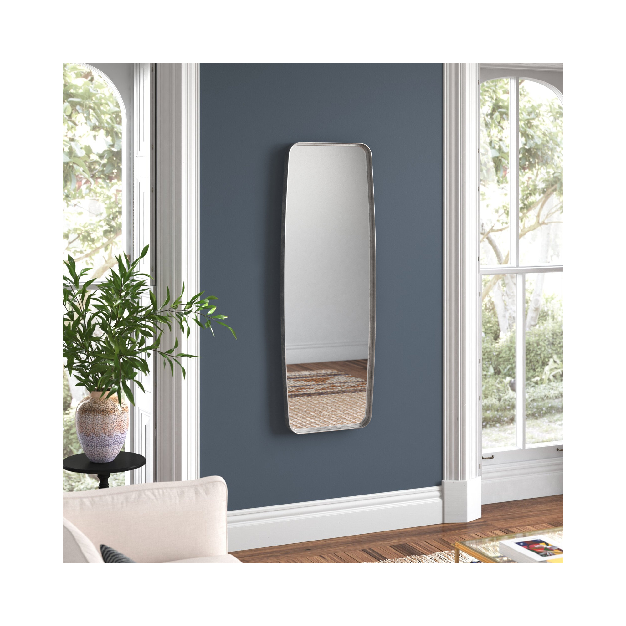 Belle Iron Wall Mirror, Silver Leaf, 60" x 21"