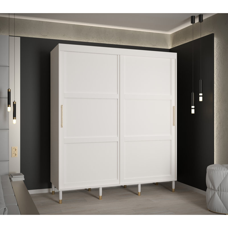 Anslee 2 Door Manufactured Wood Wardrobe, 208cm H x 180cm W x 62cm D, White Matt