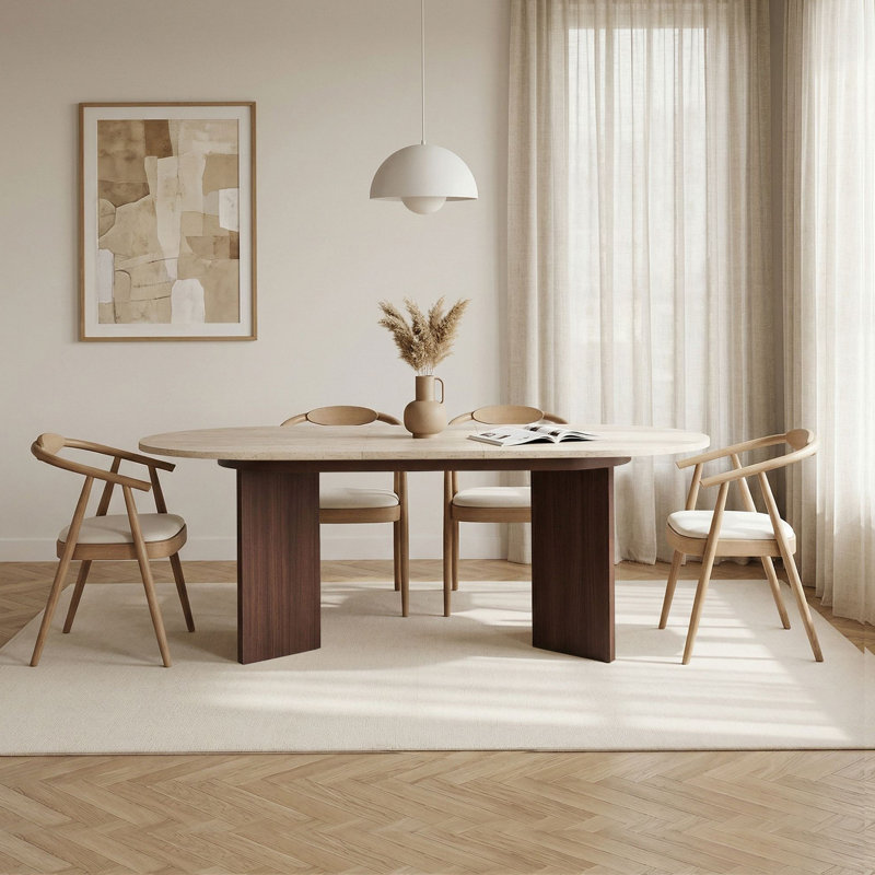 Dining Table, Travertine/Milano Walnut