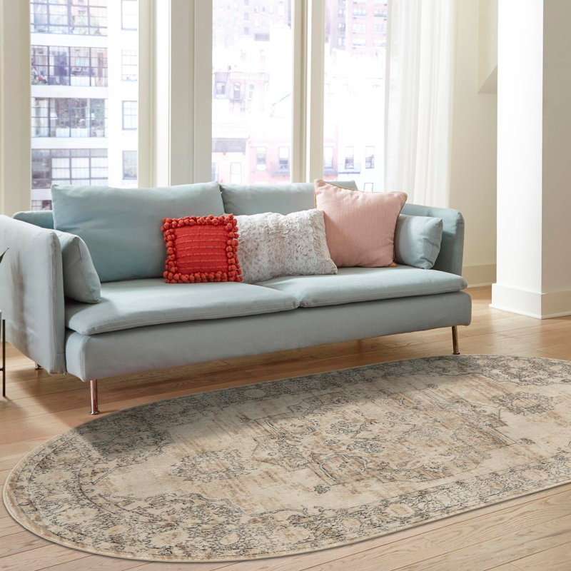 Cantey Oriental Ivory Area Rug, Oval 3'1" x 5'3"