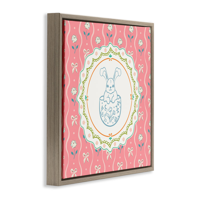 Cadre flottant Spring Bunny & Egg Shell, design par Angela Steahling, H 18 po x l 18 po, Cadre flottant orme Montalcino