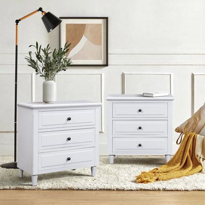 Albers Traditional 3 - Drawer Nightstand With Solid Wood Legs (Set Of 2)