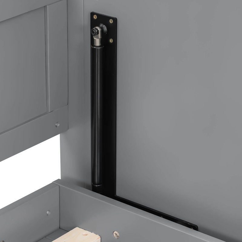 Grand lit gris avec bureau intégré, lumières à DEL, station de charge, conception moderne pour petits espaces, finition de support à lattes de bois, lumières et charge, espaces d'étude peu encombrants, construction,