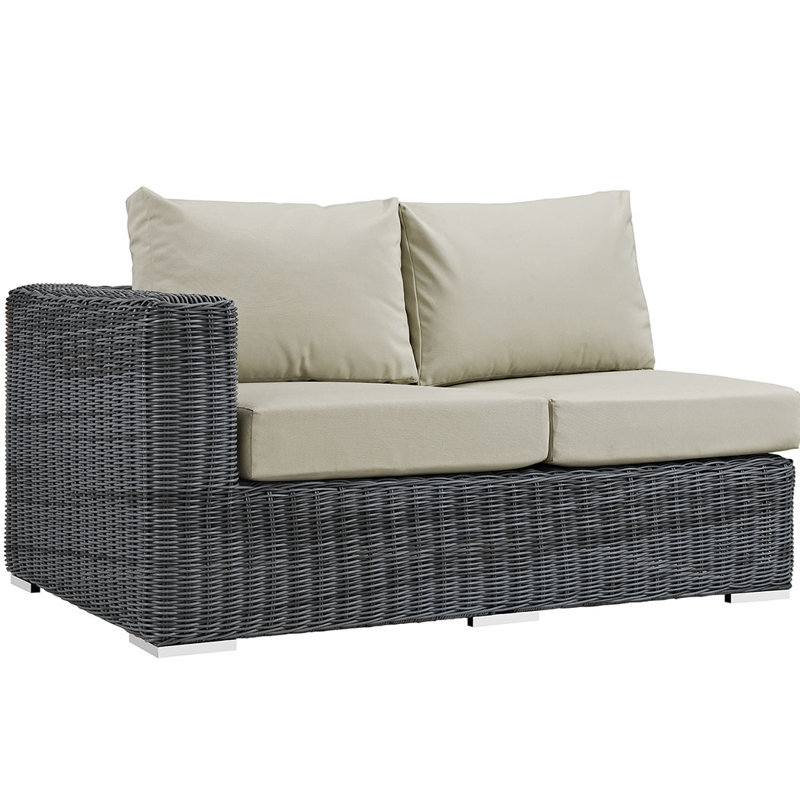 Invite Outdoor Patio Sunbrella Left Arm Loveseat, Antique Beige Sunbrella® Canvas
