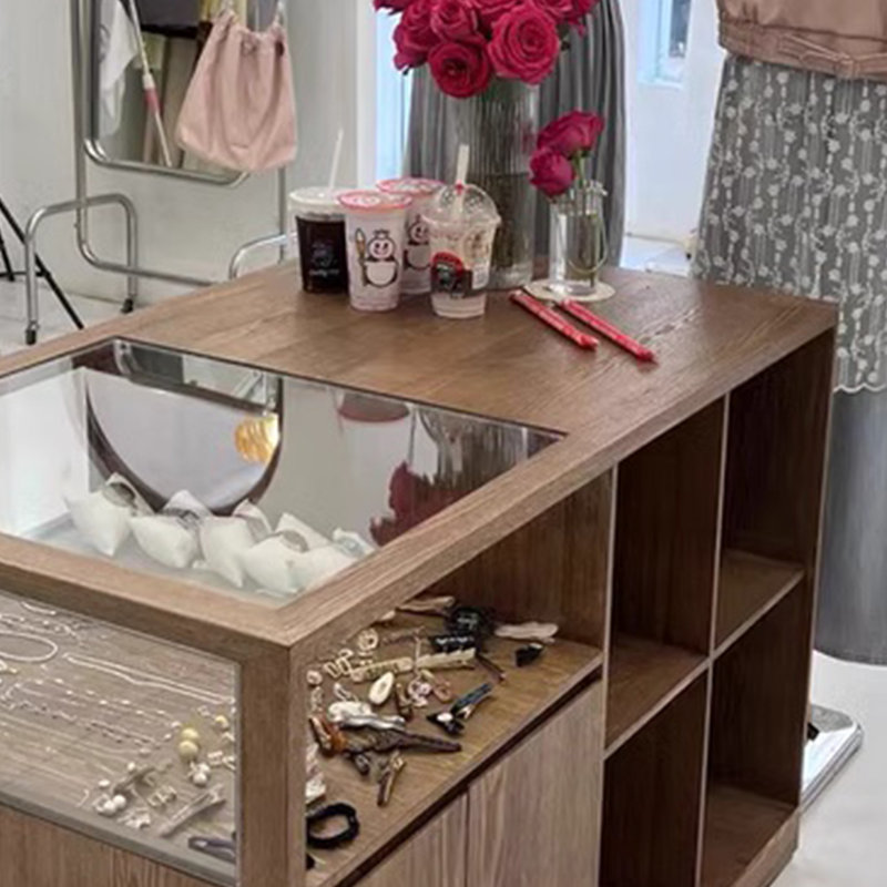 Vitrine simple pour îlot central, H 35,43 po x l 62,99 po x P 23,62 po, Brun