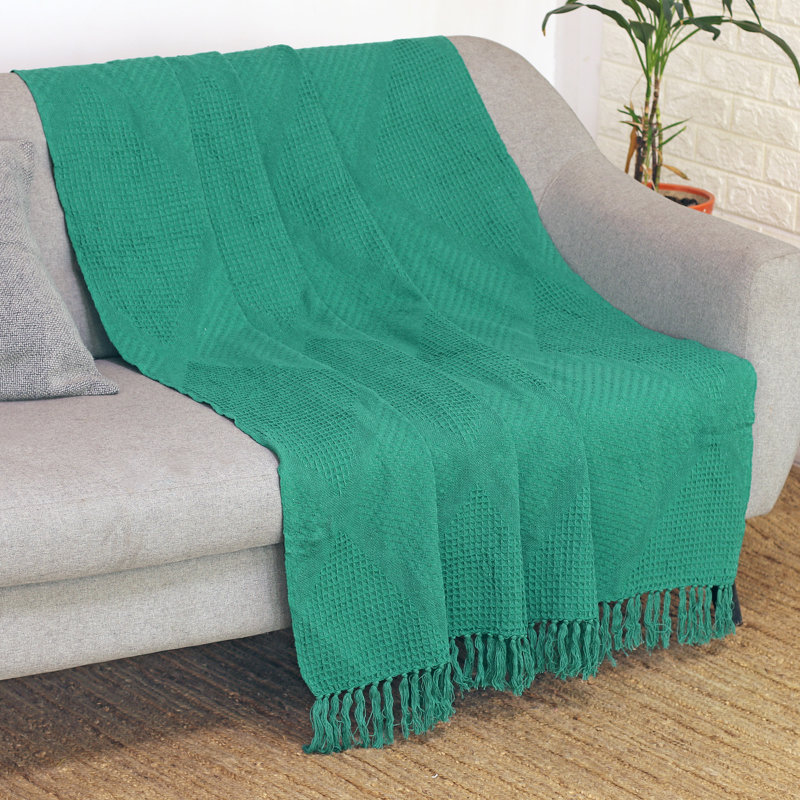 Hand Woven Heated Throw Blanket, Green