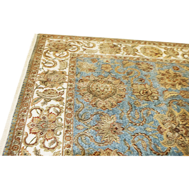 Hand Knotted Wool Area Rug in Blue And Ivory
