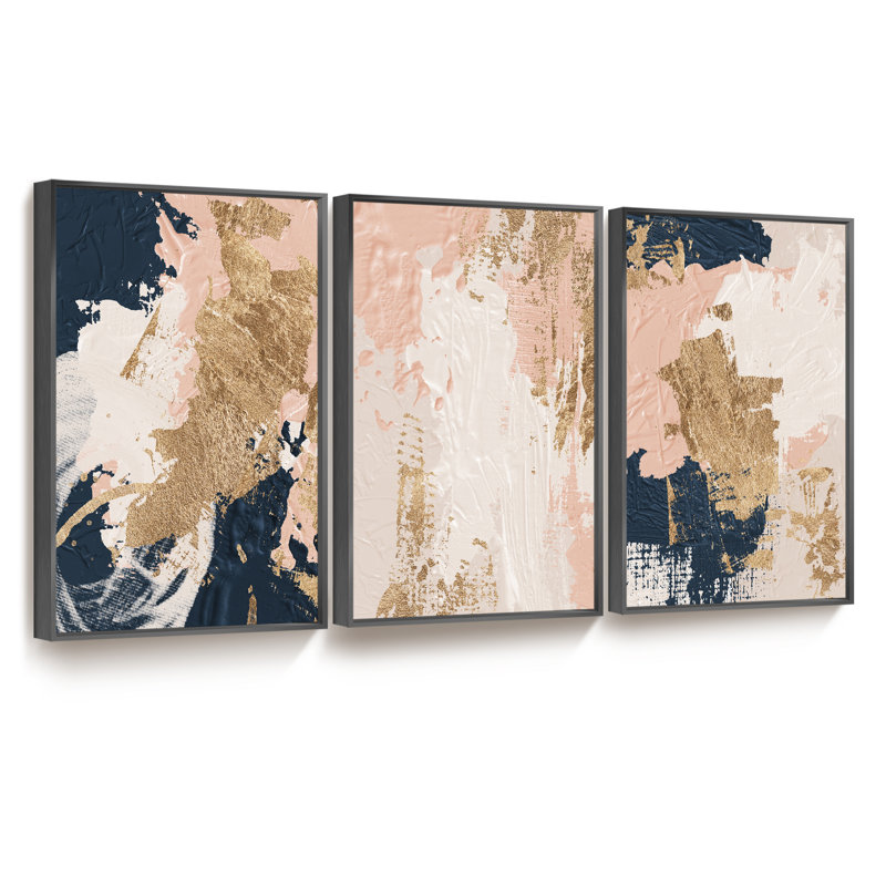 Abstrait moderne - ensemble de 3 reproductions de photos sur toile, Noir, H 16 po x l 36 po x P 1,5 po