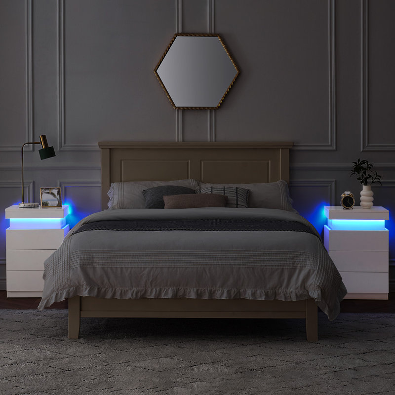 Led Nightstand With 3 Drawers, White