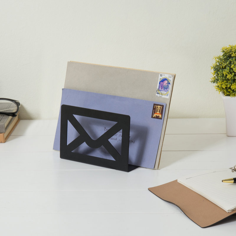 Anurima Metal Mail Desktop Cutout Paper Organiser, Black