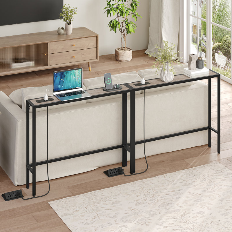 78.7" Console Table With Charging Station Skinny Behind Couch Table, Grey