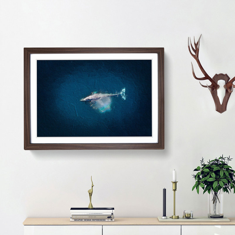 Swimming Dolphin - Picture Frame Painting Print, 27cm H x 36cm W x 2cm D, Walnut Framed