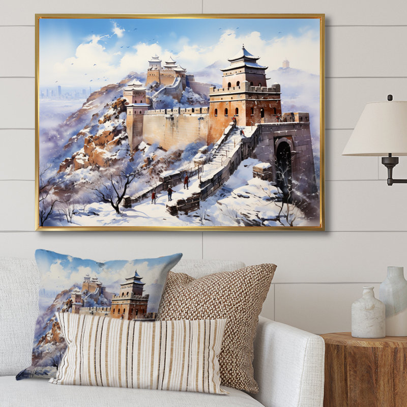 Paysage asiatique II sur toile, H 34 po x l 44 po x P 1,5 po, Cadre flottant doré