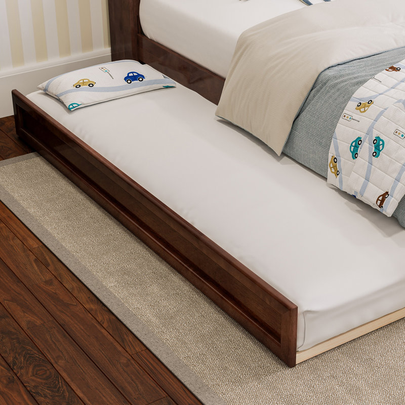 Asparas Solid Wood Platform Bed with Footboard & Roll Out Trundle Bed, Twin, Walnut
