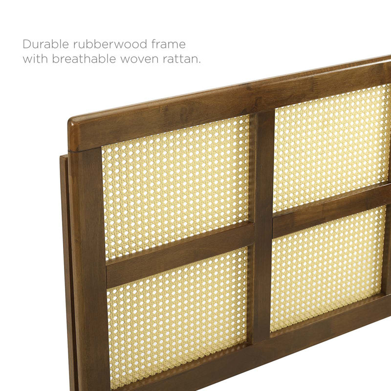 Luana Cane Full Headboard in Walnut Wood with Woven Rattan