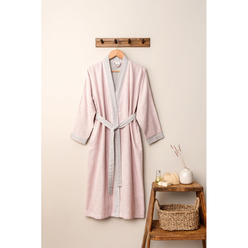 Peignoir 100% coton mi-mollet avec poches, G / TG, Poudre