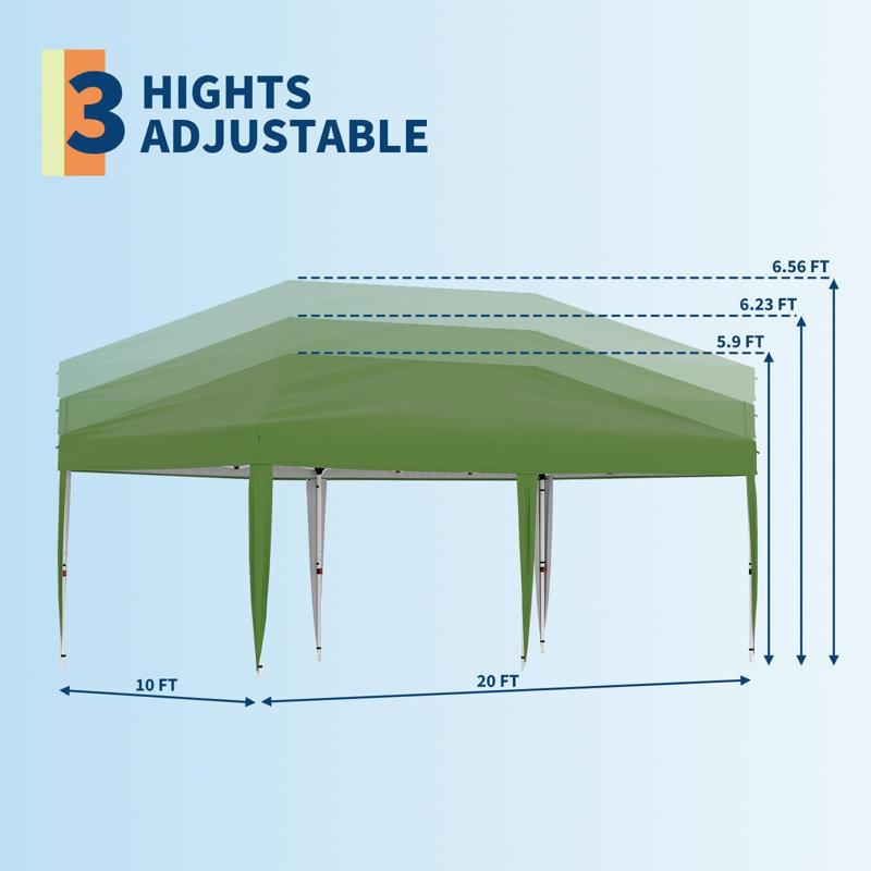 Tente d'auvent 10 x 20 pi, abri commercial à installation unique pour événements, fêtes, camping, vert, Vert