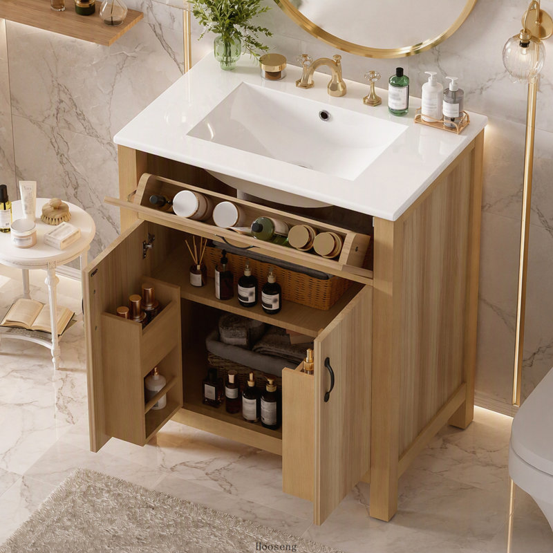 Meuble-lavabo de 30 po en bois avec cadre en bois massif, 2 portes à fermeture douce, 1 tiroir rabattable et tablette réglable