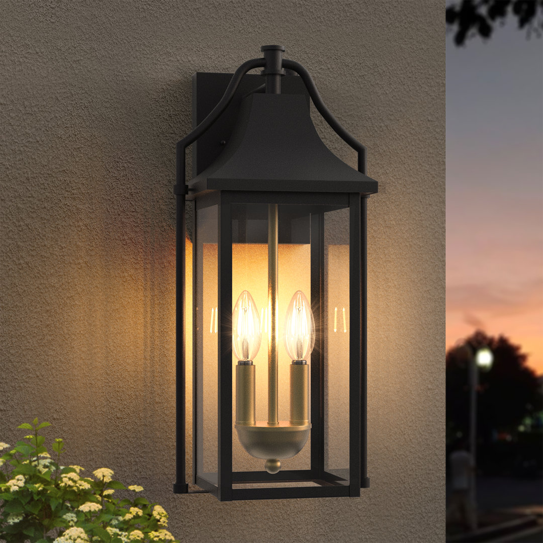 Alvester 2 - Light 17.6'' H  Glass Outdoor Wall Lantern with Dusk to Dawn Lark Manor™ Fixture 