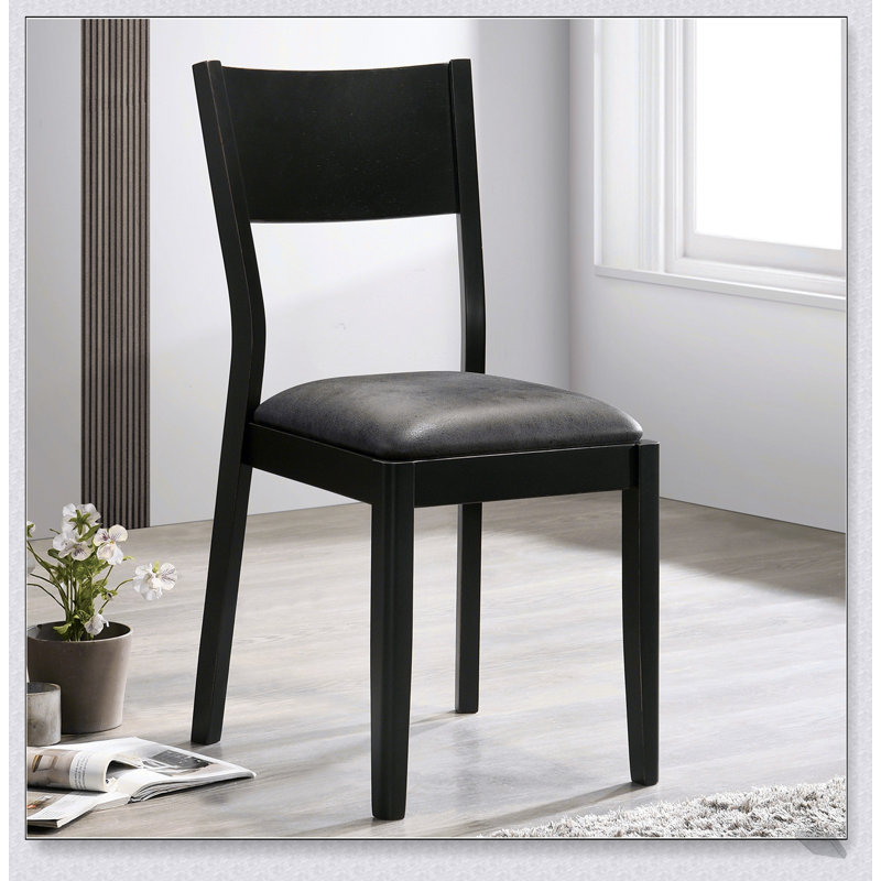 Ensemble de 2 chaises d'appoint Mid-Century modernes noires et grises, structure en bois massif, siège en similicuir, mobilier de salle à manger élégant