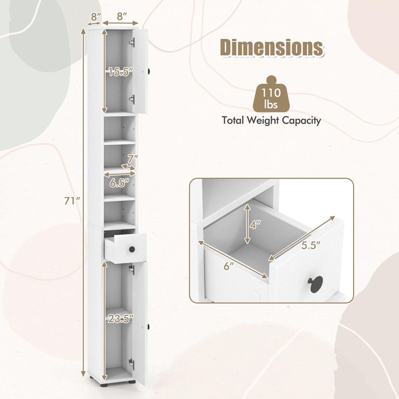 Armoire de rangement étroite 71 po, Blanc