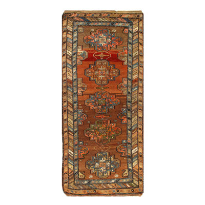 One-of-a-Kind Runner 3'2'' X 8'2" 1900s Runner Wool Area Rug in