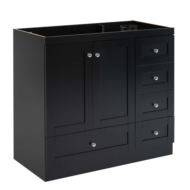 Meuble-lavabo sur pied moderne 36 po, lavabo non inclus, Noir, noir, noir, noir