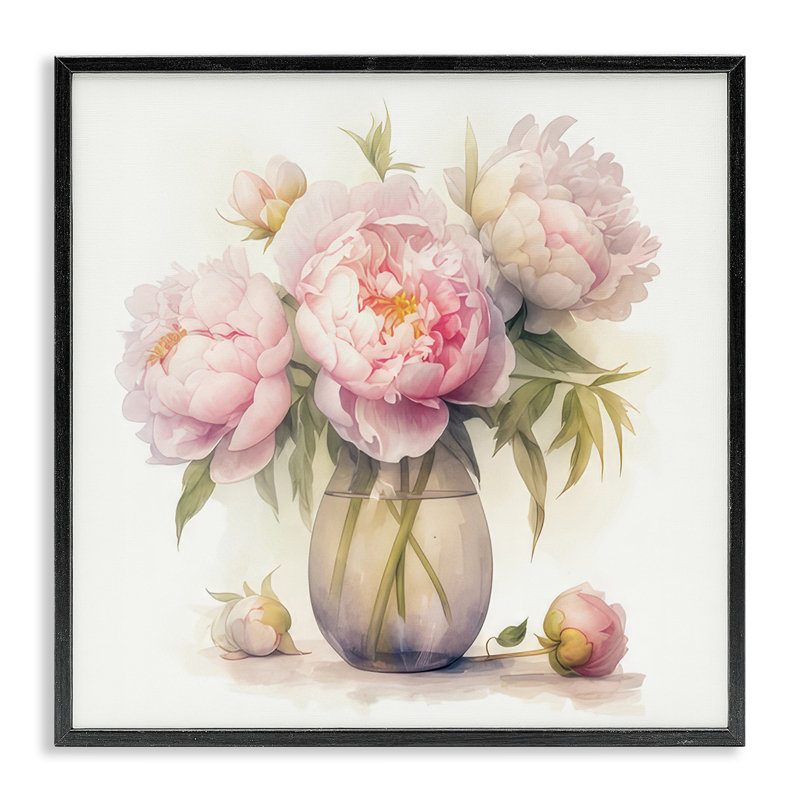 Charmantes pivoines roses, estampe numérique encadrée par LSR Design Studio, Giclée encadrée noir minuit, H 24 po x l 24 po